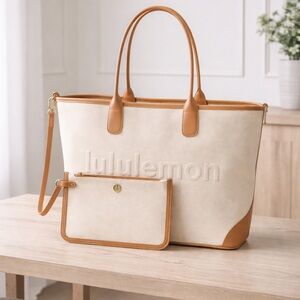 Lululemon Classic Canvas Tote Bag 16L 👜✨ Natural / Chestnut Brown 🤎🌿 NWT